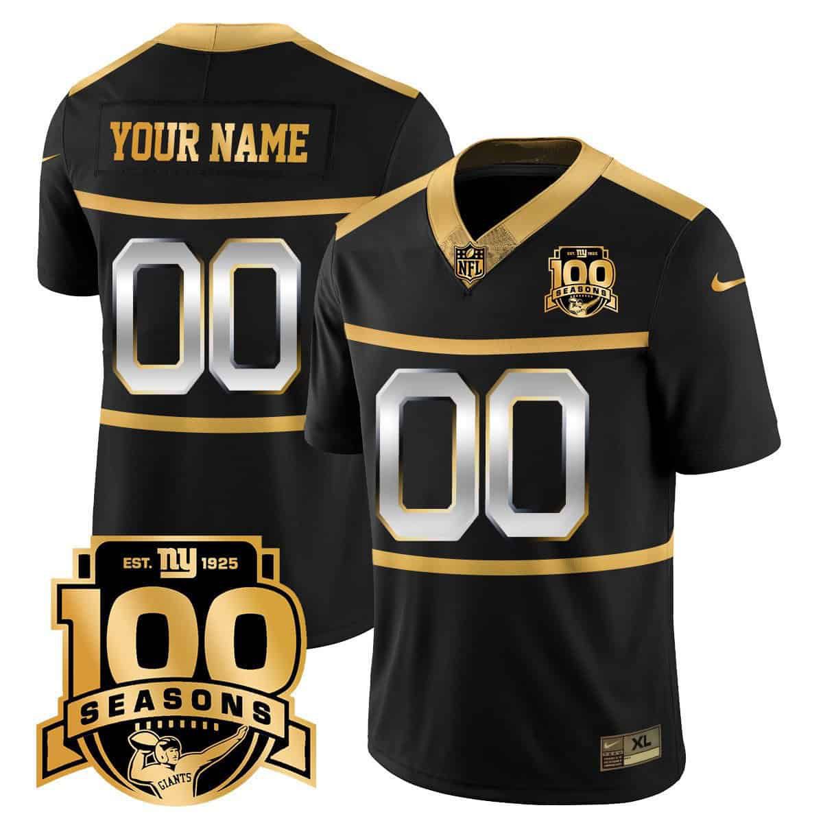 Men New York Giants 2024 Nike Black 100TH Season Commemorative Vapor Custom NFL Jersey